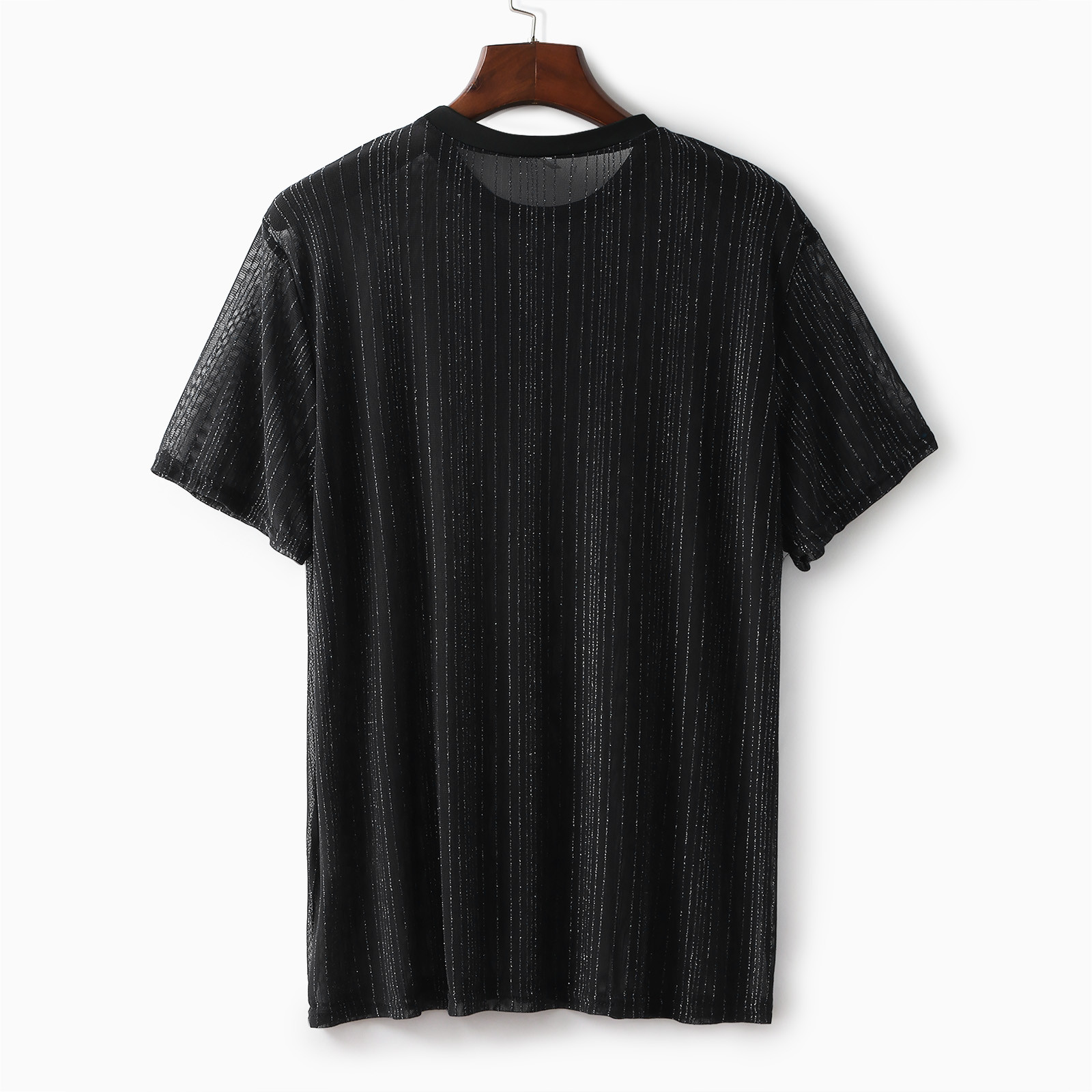 thumbnail image 3 of Camiseta sexy de manga corta con malla para hombre: corte ajustado, cuello redondo, poliéster, para fiestas de verano/informal, perfecta para discotecas/playa, 3 of 5